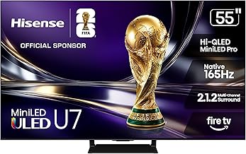 55" U7 Mini-LED ULED 4K UHD Best Premium Gaming HDR Smart Fire TV (55U7SF, 2026 New) - Hi-QLED, Native 165Hz, VRR 330, Dolby Vision IQ · Atmos, IMAX Enhanced, Anti-Reflection, 2.1.2 Ch, Alexa+