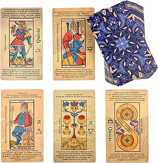 Witchy Cauldron Marseille Tarot Deck for Beginners with Meanings on Them - 78 Card Tarot de Marseille Learning Deck, Illustrated Cards with Easy-to-Read Interpretations, No Guidebook Needed (Spanish)