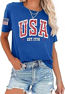 USA Flag Shirts for Women: Vintage American Flag Graphic Tshirts 4th of July Tees Patriotic Blouse Tops