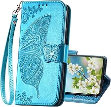 for Galaxy S25 5G Phone Case Wallet,Women Flip Folio Cover with Credit Card Holders Slots Butterfly Embossed PU Leather Kickstand Wrist Strap Purse for Samsung S25 (Blue)