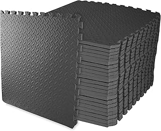 BalanceFrom Puzzle Exercise Mat 3/4" Thick, EVA Interlocking Foam Floor Tiles for Home Gym, Mat for Home Workout Equipment, Floor Padding for Kids, Black, 24 in x 24 in x 3/4 in, 96 Sq Ft - 24 Tiles