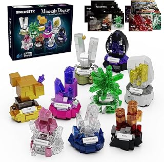 Mineral Display Building Blocks Set 794pcs, 9 Pack Gemstone Models, Crystal Rock Collection STEM Geology Bonsai Gems Home Office Decor, Compatible with Lego for Kids Adults Boys Girls 6+
