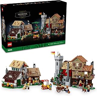 Icons Medieval Town Square Building Set for Adults - Office or Shelf Decor for Men & Women, Ages 18+ Years - W/ 8 Medieval Minifigures - Gift for Birthdays - 10332