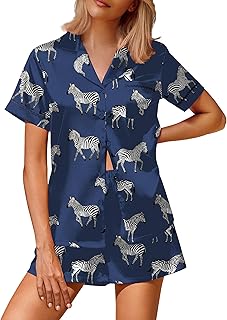 Ekouaer Silk Satin Pajamas 2 Piece Pajamas for Women Set Button Down PJ Short Sleeve and Shorts Pjs Lounge Sets
