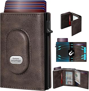 Mens Wallet for Samsung Smarttag2 Pop up Card Holder Compatible with Samsung Tag RFID Blocking Wallet for Men 10-14 Card Capacity | ID Window | Cash Slot(Coffee)