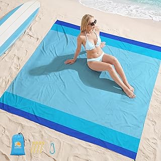 Aroveea Beach Blanket Waterproof Sandproof 1-7 Adult Oversized 78''X81''/10'X9' Lightweight Durable Compact Sand Free Beach Mat for Travel Camping Hiking Picnic Blanket