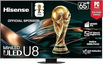 65" U8 Series ULED Mini-LED 4K UHD Smart Google TV (65U8QG) - QLED, Native 165Hz, VRR 288, Up to LD5600, 5000 Nits, HDR10+, Dolby Vision IQ · Atmos, IMAX Enhanced, 4.1.2 Ch Audio