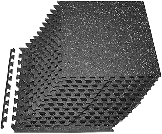 VEVOR 0.56Inch 96sq.ft 24 Tiles Gym Flooring for Home Gym, Rubber Top with High Density EVA Foam, 24 x 24In Gym Floor Exercise Equipment Mats, Interlocking Gym Mats, Puzzle Workout Mats, Black & Gray