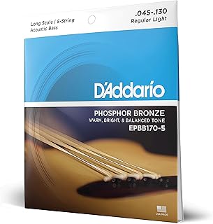 D'Addario EPBB170-5 Phosphor Bronze 5-String Acoustic Bass Strings, Long Scale, 45-130