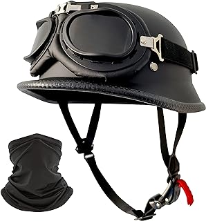 Motorcycle Helmet German Style Half Helmet Skull Cap Adult Men Women Half Shell Helmet, DOT Approved Retro Half Face Helmet for Cruiser Scooter Chopper (L)