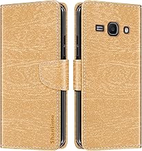 Leather Wallet Case Compatible with Samsung Galaxy Star Advance, Colorful Flip Cover with Card Holders Magnetic Closure Full Protection Shell(Gold)