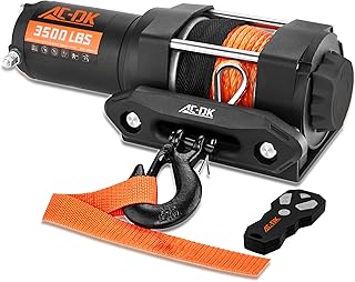 3500 lb ATV/UTV Winch Synthetic Rope Kits, 12V Winch with Wireless Remote for Off Road Trailer Boat RV Towing Winches, Winch with Mounting Plate and Wired Remote