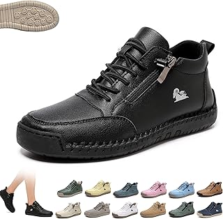 Women Men Handmade Leather Orthopedic Comfortable Walking Shoe,Vogldeck - Waterproof & Breathable Orthopedic Shoes,Outdoor Casual Beck Shoes Lightweight Non Slip Ankle Boots(Black,7 Women/6 Men)