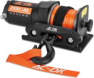 12V 2000-lb. ATV/UTV Electric Winch, Off-Road Synthetic Rope Winch for Trailer Boat RV Towing Winches, ATV/UTV Winch with Big Yellow Wired Remote and Winch Mounting Plate