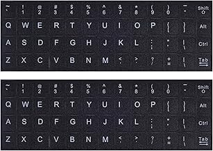 English Keyboard Stickers, 2 Pack Replacement Keyboard Letters Sticker with White Font on Black Background Universal for Computer Laptop Desktop, Matte Alphabet Stickers