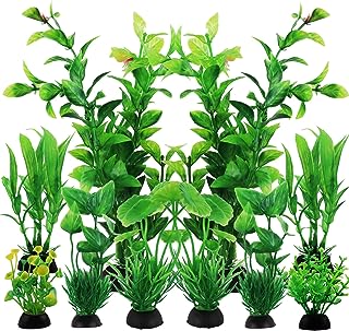 PietyPet Fish Tank Accessories Green Plants, 10pcs Green Fish Tank Decorations, Aquarium Decor Plastic Plants