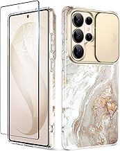 for Samsung Galaxy S26 Ultra Case with Slide Camera Cover, [Screen Protector] [Shockproof Military Grade Drop Protection] Marble Slim Fit Hard PC Phone Cover S26 Ultra 6.9" 2026 (Pearlescent)