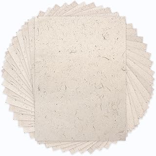 Benvo 50 Sheets A4 Natural Mulberry Paper Visible Leaves Fiber Rice Paper Printable Decoupage Tissue Paper Sheets for Writing, Painting, Card Making, DIY Crafts(8.3x11.7in, Semi Transparent Jute)