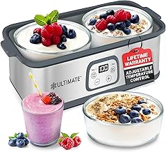 Ultimate Probiotic Yogurt Maker with Adjustable Time & Temperature Control, Make Trillions of Probiotics for Better Gut Health, Two 1-Quart Containers for Larger Batches, ULTIMATE LIFETIME WARRANTY