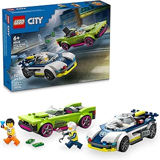 City Police Car and Muscle Car Chase, Emergency Vehicle Toy for Boys and Girls, Fun Gift for Kids Ages 6+ who Love Pretend Play Toys, Police Toy with Officer and Crook Minifigures, 60415