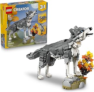 Creator 3 in 1 Forest Animals: Gray Wolf - Building Toy for Boys & Girls, Ages 8+ - Build a Wolf, Falcon or Raccoon - Gift for Kids' Birthdays - 31393