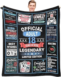 18th Birthday Gifts for Boy, 18 Year Old Boy Birthday Gifts, Gifts for Boys Turning 18, 18 Birthday Gift Ideas Throw Blanket 60 x 50 Inch, Gifts for 18 Year Old Male, 18 Bday Decorations for Men