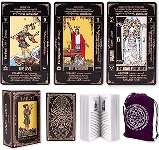 Tarot Cards for Beginners, Classic Tarot Deck with Meanings, Durable Cards with Guide Book, Black