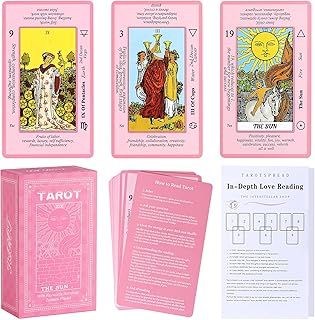 Myripoly Pink Tarot Cards Deck Set for Beginners with Meanings On Them-Tarot Card with Guidebook-(Free Velvet Tarot Bag Pouch)