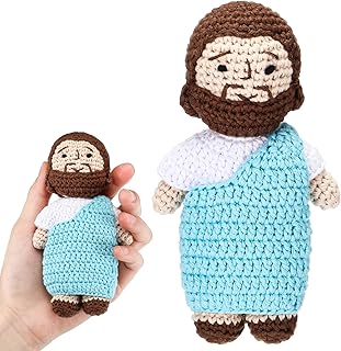 Seenelling 6" Easter Jesus Plush Crochet Jesus Doll Handmade Emotional Religious Spiritual Faith Bible Verse Positive Inspirational Doll for Easter Basket Stuffers Kids Women Men Birthday Gifts