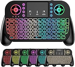 Mini Keyboard with Touchpad-2.4GHz & Bluetooth Dual-Mode,7-Color Backlight, Multimedia Hotkeys, Rechargeable, for Android TV Box, Smart TV, Projector, PS3, PC, Tablet, Windows/iOS/Android