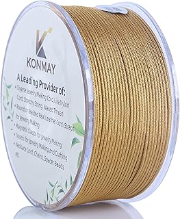 KONMAY 0.8mm Golden Nylon Bracelet String with Dispenser,130 Yards Braided Nylon Satin Cord for Jewelry Making, Beading, Necklace, Handicrafts,Wind Chime, Kumihimo, Macramé