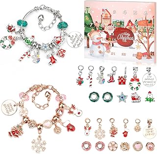 Bracelet Advent Calendar 2026 for Girls: 24 Days of DIY Charm Kit – Make 2 Bracelets (Silver + Rose Gold) with Beads & Charms – Christmas Jewelry Making Gift