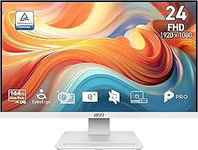 msi PRO MP241W E14V 24-inch IPS 1920 x 1080 (FHD) Office Monitor, 144Hz, Free-Sync, HDMI, DisplayPort, VESA Mountable, Tilt, Speaker, 4-Side Slim Bezel 1ms, White
