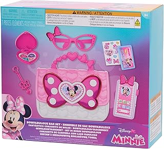 Disney Junior Minnie Mouse Bowfabulous Bag Set, 7-piece Dress Up and Pretend Play Toy Purse, Kids Toys for Ages 3 Up by Just Play