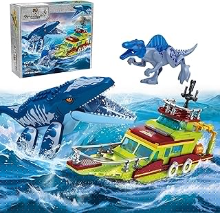 3 in 1 Sea Dinosaur Building Blocks Kit Set, Compatible with Lego Dinosaur World Park Spinosaurus Mosasaurus Discovery Crossing Ocean World Building Set, Boat STEM Toys Gift Kids Adults Boys Age 8-12