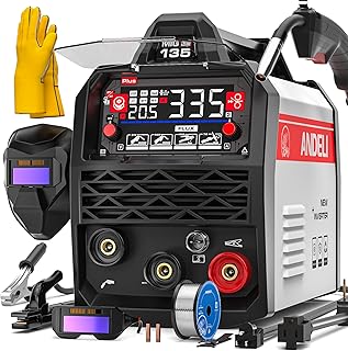 ANDELI 135A MIG Welder 110V/220V, PULSE Flux Core MIG/Lift Tig/Stick 3-in-1 Gasless MIG Welding Machine with Synergy,Large LED Display,2T/4T Full Kit (Bonus Welding Helmet & Gloves)