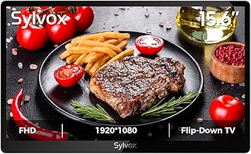 SYLVOX 15.6" Flip-Down TV for Under Cabinet, 12-Volt Small TV with 90-Degree Rotation, Digital Noise Reduction, and Storage Design for Kitchen, Bedroom, RV, and Yacht