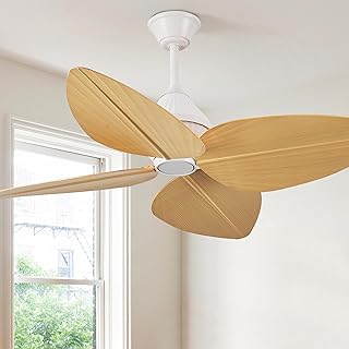 52" Ceiling Fan Without Lights, Tropical Ceiling Fans with APP and Remote Control, Indoor Palm Leaf Ceiling Fans for Living Room Bedroom Patios (Light Wood Grain)