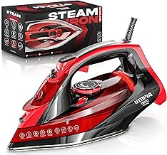 Utopia Home Steam Iron for Clothes - Non-Stick Soleplate - 1800W Clothes Iron With Auto-Off Safety Feature - Adjustable Thermostat Control, Variable Steam Control, Self-Clean, 8 Feet Cord (Black/Red)