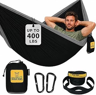 Wise Owl Outfitters Camping Hammock – 500lbs Portable Hammock with Tree Straps - Travel, Backpacking, Hiking, Outdoors Camping Gear - Single or Double