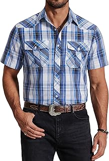 Western Shirts for Mens Cowboy Shirt Short Sleeve Button Down Shirt Casual Work Shirts Plaid