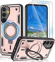 for Samsung Galaxy S25+ Plus Case: Fit Galaxy S24 Plus,Compatible with MagSafe,Metal Kickstand+[HD Screen Protector×2],Military Grade Drop Proof Protective Magnetic Case for Galaxy S25 Plus,Rose Gold