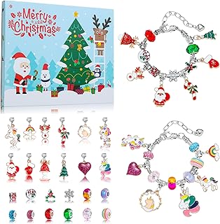 Christmas Advent Calendar Bracelets 2025, 24 Days Xmas Countdown Calendar with 2pcs DIY Charm Bracelets Kits, Christmas Surprise for Girls Kids Teens Adult Women