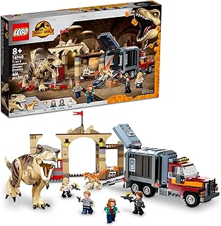 Jurassic World T. rex & Atrociraptor Dinosaur Breakout 76948 Dino Toy Set, Gift Toys for Kids Age 8 Plus with 4 Minifigures, Market and Truck, 2022 Movie Inspired