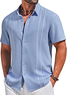 Men's Cuban Guayabera Shirts Button Down Short Sleeve Shirt Casual Linen Summer Beach Shirts