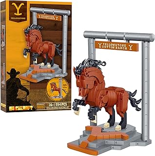 Officially Licensed Yellowstone TV Show Dutton Ranch Stallion Horse on a Horse Stable Stand 554 Pieces Multicolored Brick Building Set