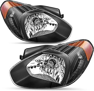 SOCKIR Headlight Assembly Fit for 2007-2011 Hyundai Accent, Rainproof Dustproof with Easy Installation, Black Housing with Amber Reflector (Driver & Passenger Side)