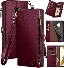XcaseBar for Samsung Galaxy S9 Wallet case with Zipper Credit Card Holder【RFID Blocking】, Flip Folio Book PU Leather Phone case Shockproof Cover Women Men for Samsung S9 case Wine Red