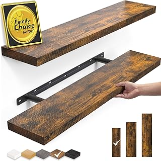 BAYKA Floating Shelves Set of 2, 22.5 inches Farmhouse Rustic Wood Wall Mounted Shelves for Bathroom, Bedroom, Living Room or Kitchen, Hanging Shelf Decor Book with 22lbs Capacity, Rustic Brown