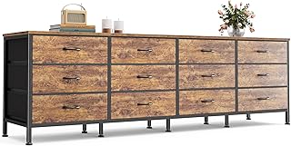 Huuger 70 Inch Dresser for Bedroom, TV Stand for 65, 75, 80 Inch TV, 12 Fabric Drawer Long Dresser, Large Entertainment Center for Bedroom, Wide Chest of Drawer with Storage, Rustic Brown